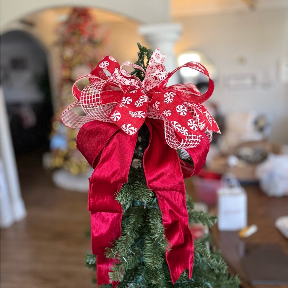 Festive Red Holiday Tree Topper Bow